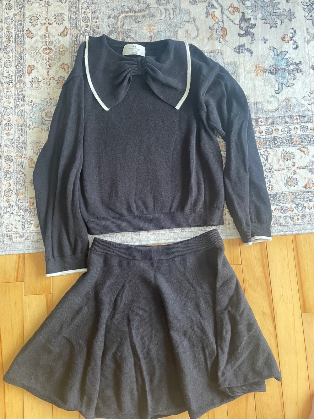 Black Sweater with Bow Collar - children’s Sweater and skirt set